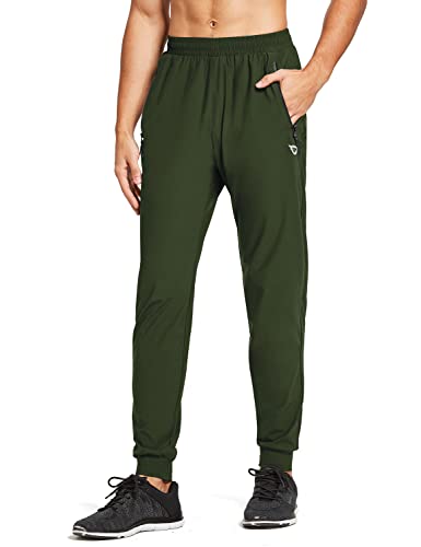 BALEAF Herren Joggers Hose Leichtes Laufen Workout Athletisches Training Gym Schnell Dry Tapered Jogger Zipper Taschen Armee Grün M von BALEAF