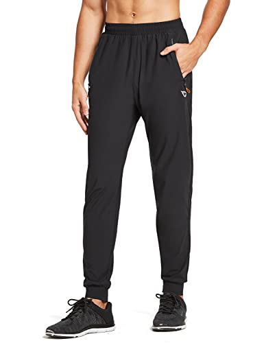 BALEAF Herren Joggers Hose Leichtes Laufen Workout Athletisches Training Gym Schnell Dry Tapered Jogger Zipper Taschen Schwarz L von BALEAF