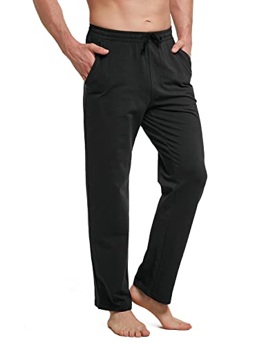 baleaf Breite Jogginghose Herren Baumwolle Freizeithose Gerades Bein Sporthose Herren Lang mit Taschen Schwarz XL von baleaf