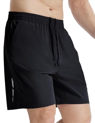 baleaf Herren Laufshorts 7'' Gym Shorts 2 in 3 Quick Dry Lightweight mit Reißverschlusstasche Schwarz-7'' L von baleaf