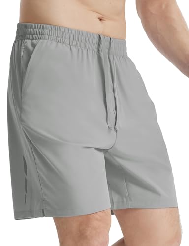 baleaf Herren Laufshorts 7'' Gym Shorts 2 in 5 Quick Dry Lightweight mit Reißverschlusstasche Grau-7'' XXL von baleaf