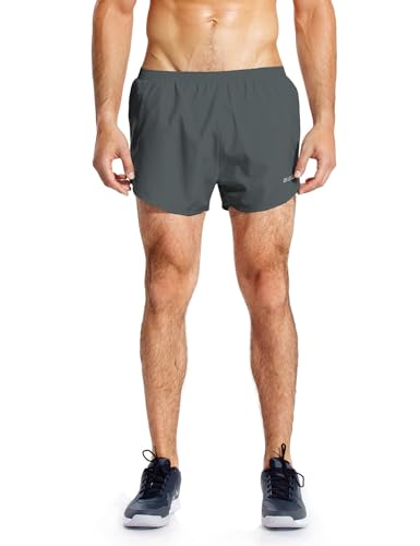 BALEAF Herren Laufshorts Trainingsshorts Split Shorts mit Innenslip für Running Marathon Grau S von BALEAF