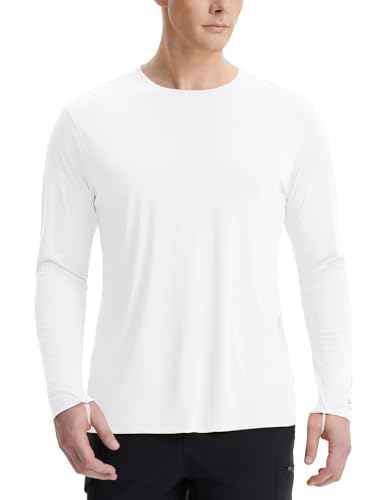 baleaf Rashguard Herren Langarm Shirt UPF 50+ Schwimmshirt T Shirt Sportshirt Schnelltrocknend Atmungsaktiv Wassersport UV Shirt für Männer Weiß M von baleaf