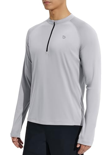 baleaf Herren UPF 50+ Shirts UV-Sonnenschutz Outdoor 1/4 Zip Langarm Hoodie Performance T-Shirt Grau L von baleaf