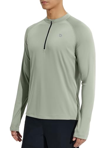 BALEAF Herren UPF 50+ Shirts UV-Sonnenschutz Outdoor 1/4 Zip Langarm Hoodie Performance T-Shirt Grün L von BALEAF