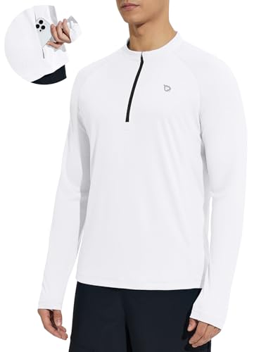 BALEAF Herren UPF 50+ Shirts UV-Sonnenschutz Outdoor 1/4 Zip Langarm Hoodie Performance T-Shirt Weiß 3XL von BALEAF