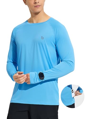 BALEAF Herren UPF 50+ Sonnenschutz-Shirts Zip-Taschen UV SPF Kleidung Leichtes Langarmhemd Rash Guard Schnelltrockend Blau M von BALEAF