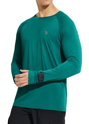 BALEAF Herren UPF 50+ Sonnenschutz-Shirts Zip-Taschen UV SPF Kleidung Leichtes Langarmhemd Rash Guard Schnelltrockend Grün M von BALEAF