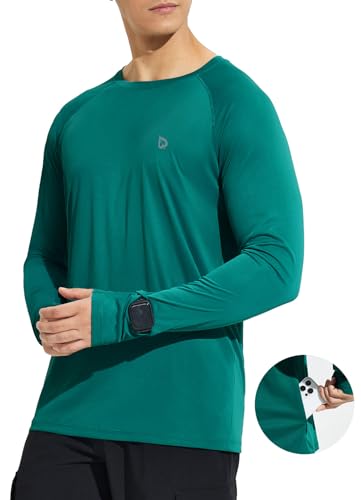 BALEAF Herren UPF 50+ Sonnenschutz-Shirts Zip-Taschen UV SPF Kleidung Leichtes Langarmhemd Rash Guard Schnelltrockend Grün XL von BALEAF