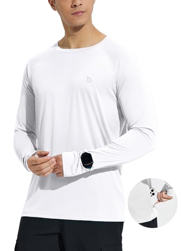 BALEAF Herren UPF 50+ Sonnenschutz-Shirts Zip-Taschen UV SPF Kleidung Leichtes Langarmhemd Rash Guard Schnelltrockend Weiß L von BALEAF