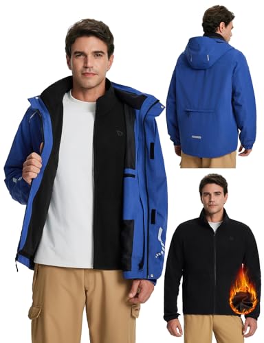 baleaf Herren Wasserdicht Warme Fleece Gefüttert Regenjacke Fahrradjacken Winddicht Windbreaker Outdoorjacke Wandern Blau XXL von baleaf