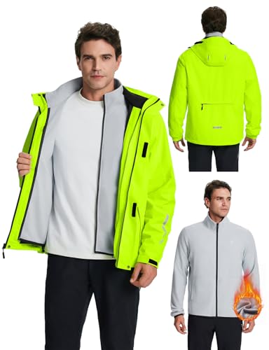baleaf Herren Wasserdicht Warme Fleece Gefüttert Regenjacke Fahrradjacken Winddicht Windbreaker Outdoorjacke Wandern Leuchtgelb XXL von baleaf