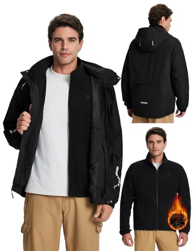 baleaf Herren Wasserdicht Warme Fleece Gefüttert Regenjacke Fahrradjacken Winddicht Windbreaker Outdoorjacke Wandern Schwarz L von baleaf