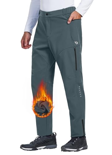 BALEAF Herren Winter Radlerhose Thermohose Mountainbike Hose Wasserdicht Kaltes Wetter Wandern Laufen Fahrrad Outdoor Grau S von BALEAF