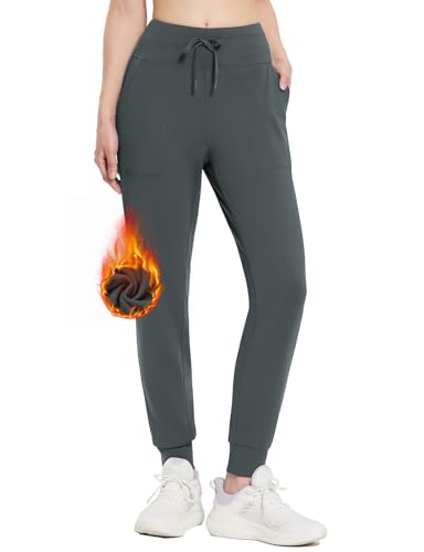baleaf Jogginghose Damen Laufhose lang Winter Trainingshose wasserabweisend Sporthose Warm Freizeithose Winter Sweatpants mit Taschen Grau S von baleaf