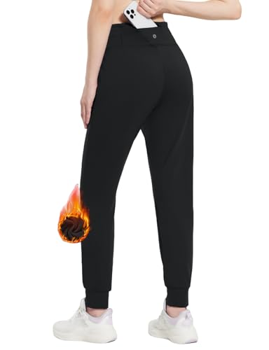 baleaf Jogginghose Damen Laufhose lang Winter Trainingshose wasserabweisend Sporthose Warm Freizeithose Winter Sweatpants mit Taschen Schwarz S von baleaf