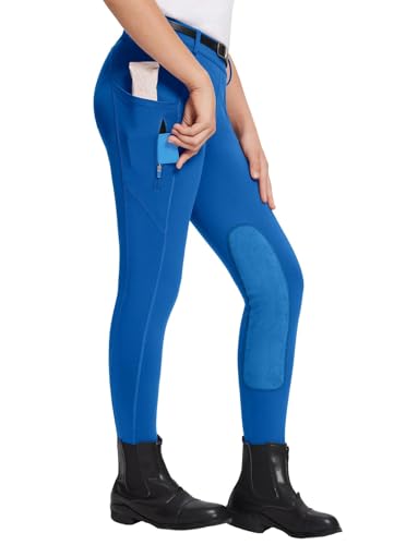baleaf Kinder Reithose Mädchen Reitleggings Vollbesatz-Reithose Fleece-Pferde-Reithose Leggings Taschen Strumpfhose Hellblau L von baleaf