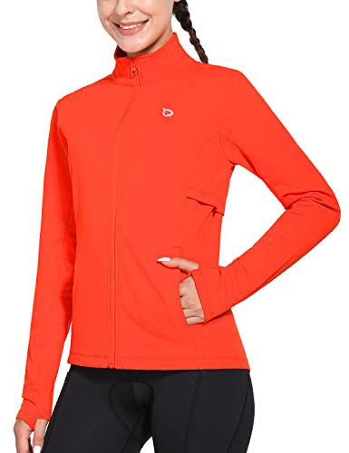 BALEAF Laufjacke Damen Winter Fahrradjacke Wasserdicht Atmungsaktiv Sportjacke Thermo Fleecejacke Warm Trainingsjacke mit Reißverschlusstasche Daumenloch für Winter Radfahren Wandern Orange S von BALEAF