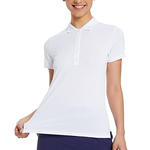BALEAF Poloshirts Damen Golf Kurzärmliges T-Shirt mit Kragen Schnell trocknend UPF50+ Leichte 5 Knopf Oberteile für die Arbeit Weiß L von BALEAF