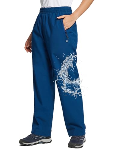 baleaf Regenhose Damen Wasserdicht 10000mm H2O Atmungsaktiv Überziehhose Leichte Wanderhose Trekkinghose Winddicht Fahrrad Outdoor Trekking Marineblau L von baleaf