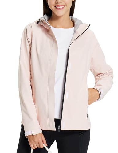 baleaf Regenjacke Damen Wasserdicht Atmungsaktiv Wanderjacke Outdoorjacke Leichte Damen Jacke mit Kapuze Funktionsjacke Übergangsjacke Windbreaker Rosa XL von baleaf