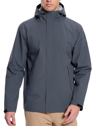 baleaf Regenjacke Herren Wasserdicht Atmungsaktiv Wanderjacke Outdoorjacke Leichte Herren Jacke mit Kapuze Funktionsjacke Übergangsjacke Windbreaker Dunkelgrau XL von baleaf