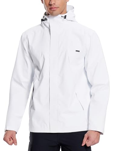 baleaf Regenjacke Herren Wasserdicht Atmungsaktiv Wanderjacke Outdoorjacke Leichte Herren Jacke mit Kapuze Funktionsjacke Übergangsjacke Windbreaker Weiß L von baleaf