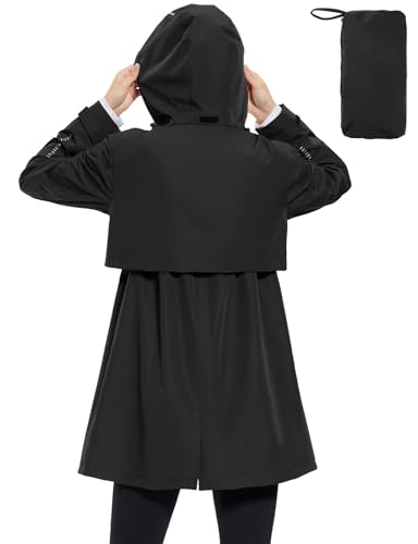 baleaf Regenmantel Damen Lang Wasserdicht Regenjacke Trenchcoat mit Taschen Windbreaker Leicht Regenponcho Packbare Funktionsjacke Raincoat Wandermäntel Schwarz S von baleaf