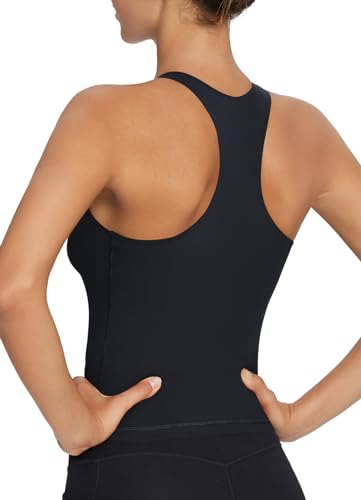 BALEAF Sport BH Damen starker Halt Yoga top Damen Fitness mit BH Sport-Bustier langes Bauchfreies Tank-Top gepolstert Workout Laufen Yoga Schwarz L von BALEAF