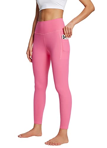 baleaf Sport Leggings Damen mit Taschen Yogahose Damen High Waist Sporthose Butterweich Atmungsaktiv Streetwear 7/8 Yogaleggings Rosa L von baleaf