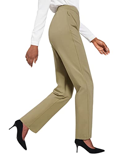 baleaf Stoffhose Damen elegant Anzughose high Waist Weite Hosen Lässig Gerade Business Outfit mit Tasche Braun XL von baleaf