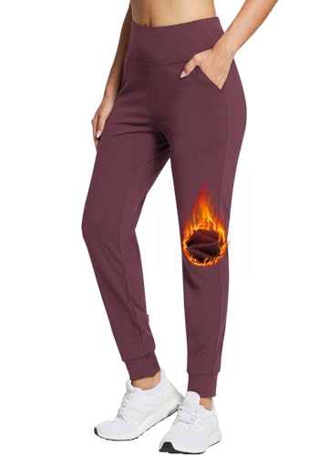 BALEAF Thermo Jogginghose Damen Wasserdicht Winterhose Warm Fitnesshose Laufhose Wanderhose Weinrot L von BALEAF