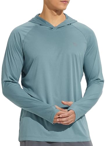 BALEAF UV Shirt Herren Rashguard Sonnenschutz Hemd Langarm UPF 50+ Kapuzenpullover leicht mit Daumenloch für Laufen Surfen Outdoor Angeln Glacier Blau XXL von BALEAF