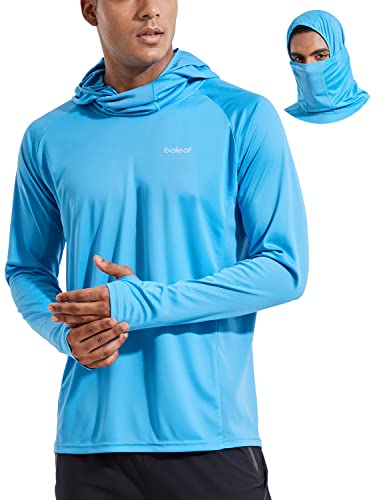 BALEAF UV Shirt Herren Rashguard Sonnenschutz Hoodie Shirt Angel Shirt UV Hemd Langarm UPF 50+ Kapuzenpullover leicht mit Daumenloch für Laufen Surfen Outdoor Blau M von BALEAF