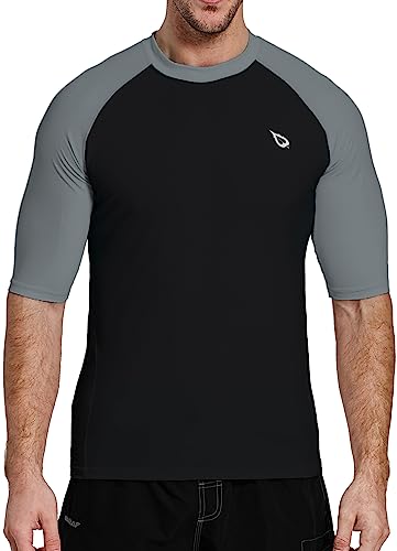 BALEAF UV Shirt Herren Wasser UPF 50+ Kurzarm Rashguard Herren Schwimmshirt Rash Vest für Schwimmen Tauchen Grau/Schwarz XXL von BALEAF