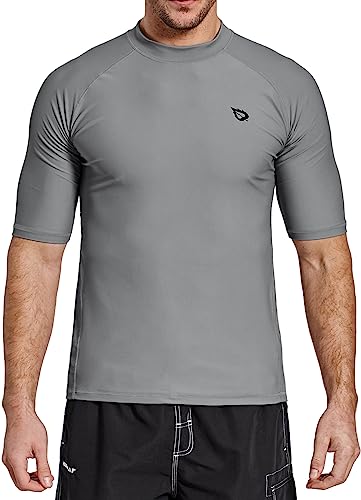 BALEAF UV Shirt Herren Wasser UPF 50+ Kurzarm Rashguard Herren Schwimmshirt Rash Vest für Schwimmen Tauchen Grau 3XL von BALEAF