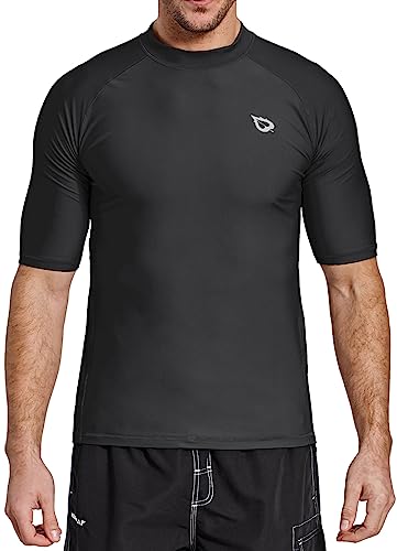 BALEAF UV Shirt Herren Wasser UPF 50+ Kurzarm Rashguard Herren Schwimmshirt Rash Vest für Schwimmen Tauchen Schwarz XXL von BALEAF