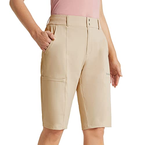 BALEAF Wanderhose Damen Kurz Knielang Shorts Sommer Schnell Trocknende Wanderhose wasserdichte Arbeitshose Damen Kurz Khaki S von BALEAF