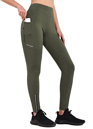 baleaf Winter Fahrradhose Damen Lang mit Reißverschluss am Knöchel Warm Thermoleggins Winter Gefüttert Jogginghose Thermo Laufhose Wasserdicht Outdoor Hosen Winterhose Grün L von baleaf