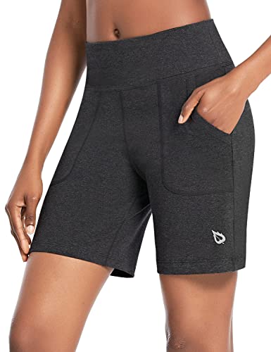 BALEAF Women's 7" Athletic Long Shorts High Waisted Running Bermuda Shorts with Pockets Dark Gray Medium von BALEAF