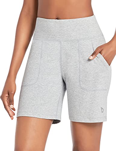 BALEAF Women's 7" Athletic Long Shorts High Waisted Running Bermuda Shorts with Pockets Light Gray 3X-Large Plus Size von BALEAF