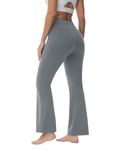 baleaf Yogahose Damen High Waist Schlaghose Jazzpants Weiche Blickdicht Elastische Sporthose Bootcut Flare Hose mit Taschen Grau L von baleaf