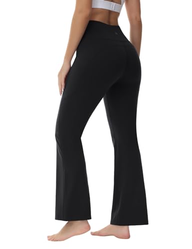 BALEAF Yogahose Damen High Waist Schlaghose Jazzpants Weiche Blickdicht Elastische Sporthose Bootcut Flare Hose mit Taschen Schwarz XL von BALEAF