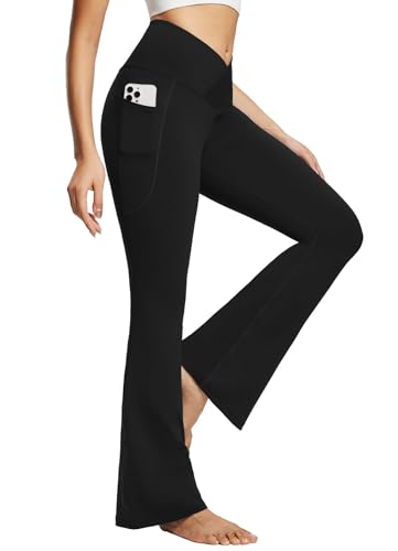 BALEAF Damen Yoga Hose mit Taschen High Waisted Flare Leggings Casual Workout Weite Beinhose Schwarz 32" L von BALEAF