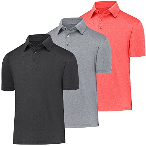 BALENNZ Golf-Polos für Herren, schnelltrocknend, athletisch, Herren-Polo-Shirts, kurzärmelig, Sommer, lässig, feuchtigkeitsableitend, Golfshirt, 3er-Pack, Schwarz, Orange, Hellgrau, XL von BALENNZ