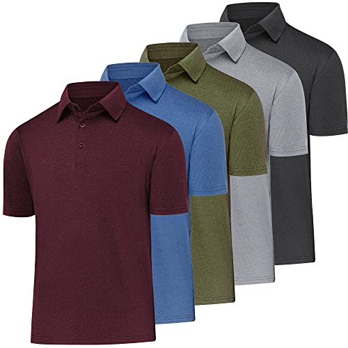 BALENNZ Golf-Poloshirts für Herren, schnelltrocknend, athletisch, kurzärmelig, Sommer, lässig, feuchtigkeitsableitend, Golfshirt, 5 Stück schwarz, Armee, Kastanienbraun, hellgrau, 3X-Groß von BALENNZ