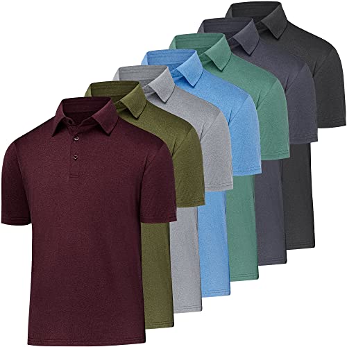 BALENNZ Golf-Poloshirts für Herren, schnelltrocknend, athletisch, kurzärmelig, Sommer, lässig, feuchtigkeitsableitend, Golfshirt, 7er-Pack Schwarz, Marineblau, Hellgrau, Armee, Hellgrün, XL von BALENNZ