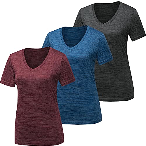 BALENNZ Workout-Shirts für Frauen, feuchtigkeitsableitend, schnell trocknend, aktiv, athletisch, für Damen, Fitnessstudio, Performance, T-Shirts, 3er-Pack, Dunkelgrau, Blau, Weinrot, Mittel von BALENNZ