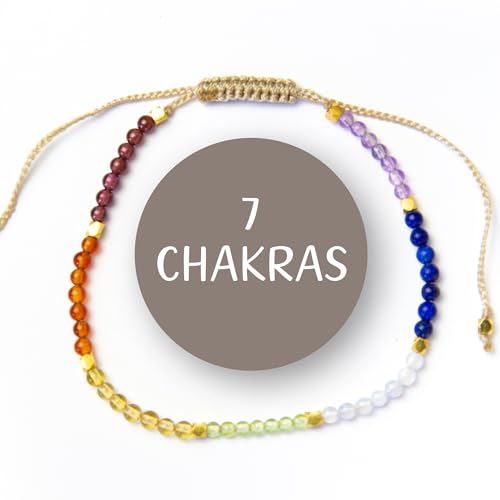 BALIPURA – 7-Chakra-Armband für Damen – schützende Heilsteine ​​– Kristallarmband für Damen – Granat- und Amethyststein, handgefertigtes 925er-Silberarmband für Damen – 2 mm kLEINE Perlenarmbänder von BALIPURA