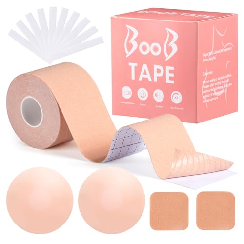 BALIWELL Boob Tape, Brustlifting-Band, Körperband für Brustlifting mit 2 Stück wiederverwendbarem Silikon-Brust-Klebe-BH, funktioniert hervorragend mit rückenfreiem Sticky Bra oder trägerlosem BH von BALIWELL